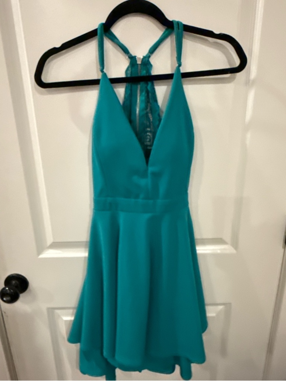 Emerald Sundae Teal Halter Skater Dress